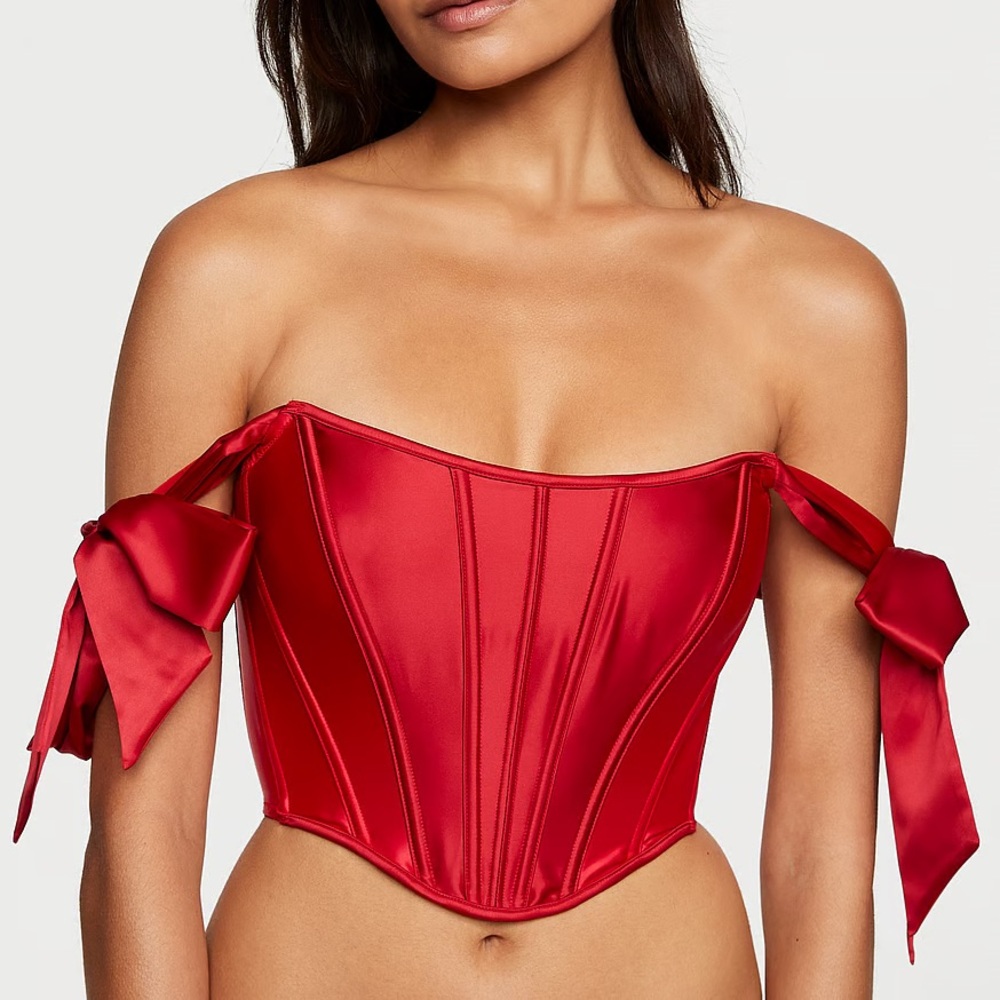 red ribbon silk corset tank